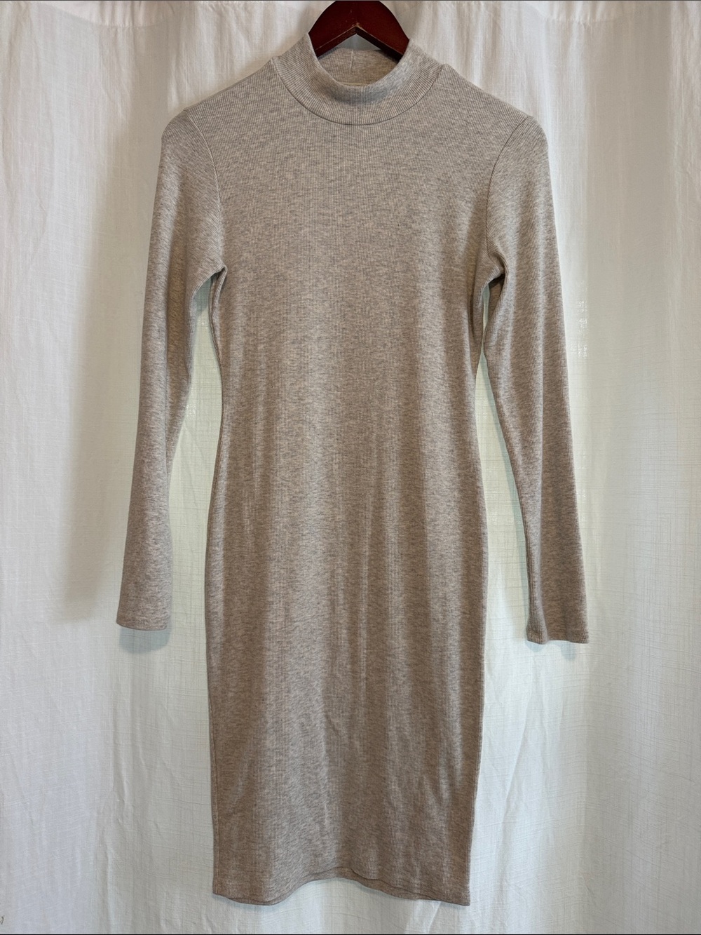 Heart Hips Long Sleeve Mock Neck Bodycon Dress in Light Heather Gray